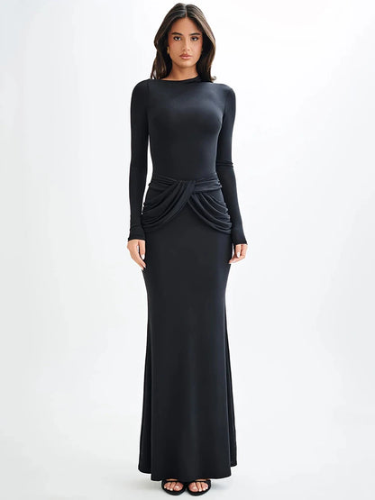 Maxi Dresses - Sleek Diagonal Collar Maxi Dress for Formal Wear