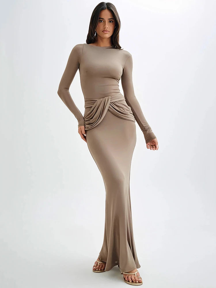 Maxi Dresses - Sleek Diagonal Collar Maxi Dress for Formal Wear