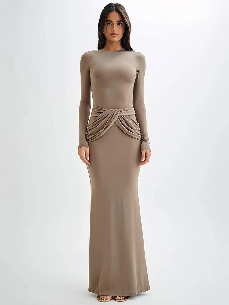 Maxi Dresses - Sleek Diagonal Collar Maxi Dress for Formal Wear