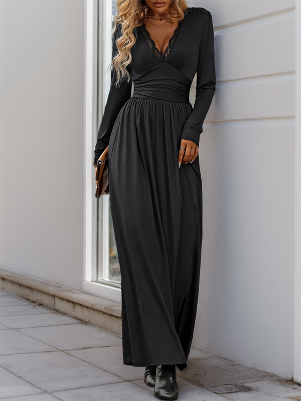 Maxi Dresses - Solid Slim Fit Maxi Dress V-neck