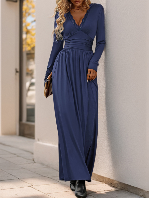 Maxi Dresses - Solid Slim Fit Maxi Dress V-neck