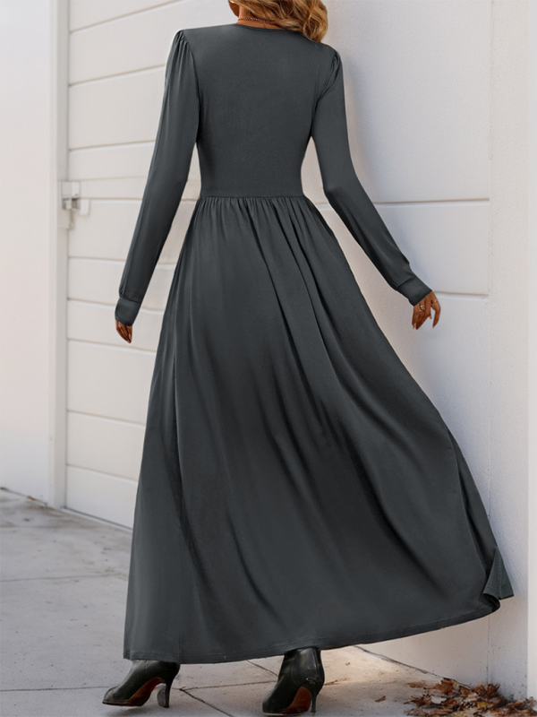 Maxi Dresses - Solid Slim Fit Maxi Dress V-neck