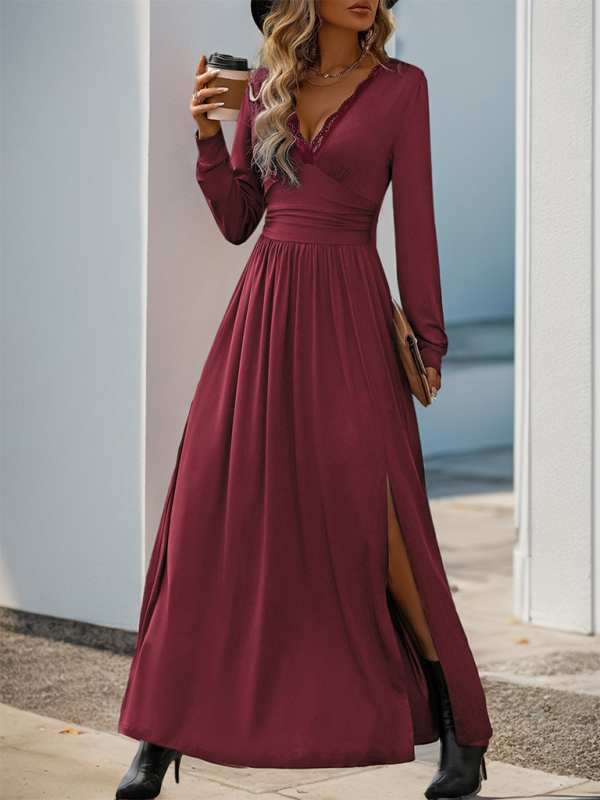 Maxi Dresses - Solid Slim Fit Maxi Dress V-neck