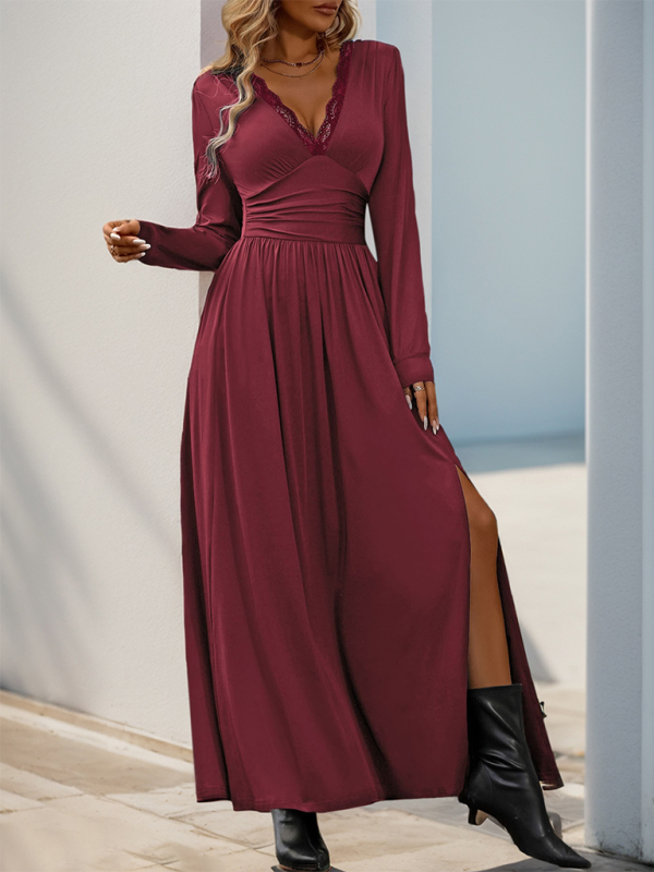 Maxi Dresses - Solid Slim Fit Maxi Dress V-neck