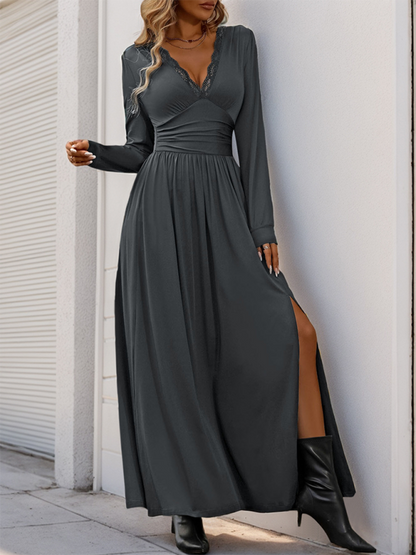 Maxi Dresses - Solid Slim Fit Maxi Dress V-neck