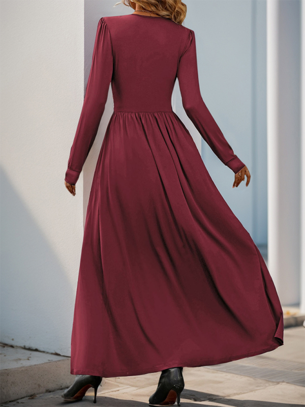 Maxi Dresses - Solid Slim Fit Maxi Dress V-neck