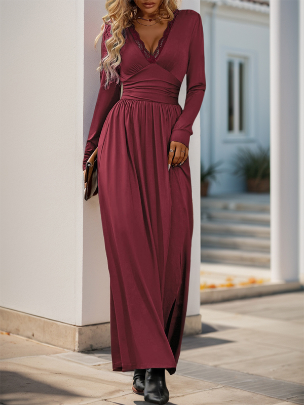 Maxi Dresses - Solid Slim Fit Maxi Dress V-neck