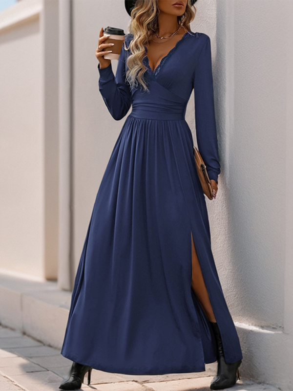 Maxi Dresses - Solid Slim Fit Maxi Dress V-neck