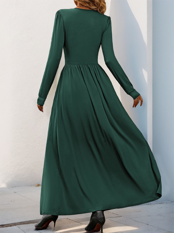 Maxi Dresses - Solid Slim Fit Maxi Dress V-neck