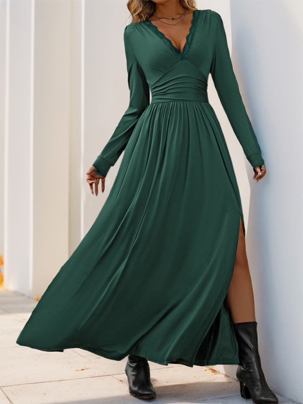 Maxi Dresses - Solid Slim Fit Maxi Dress V-neck