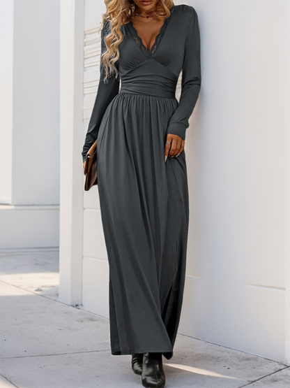 Maxi Dresses - Solid Slim Fit Maxi Dress V-neck