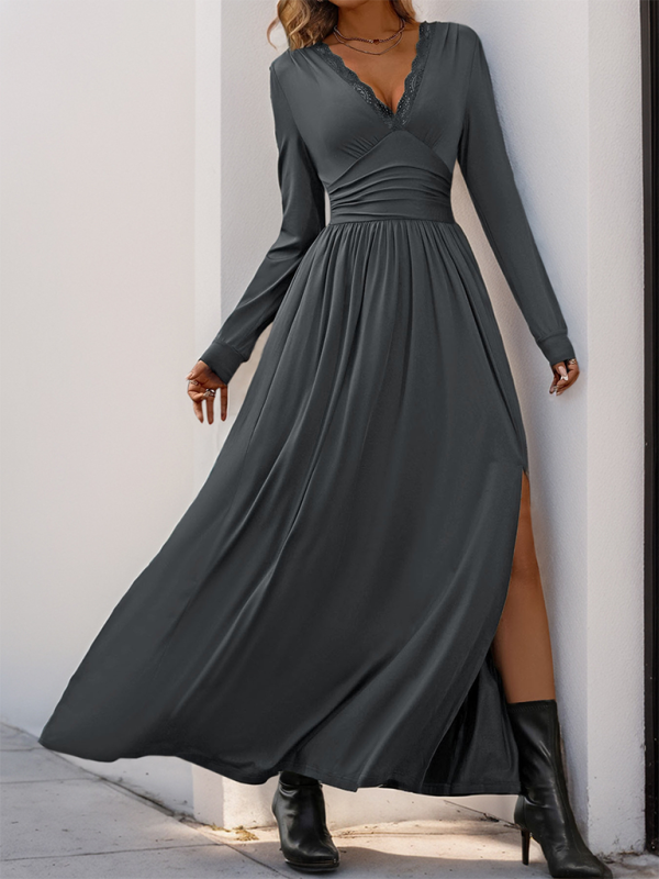 Maxi Dresses - Solid Slim Fit Maxi Dress V-neck