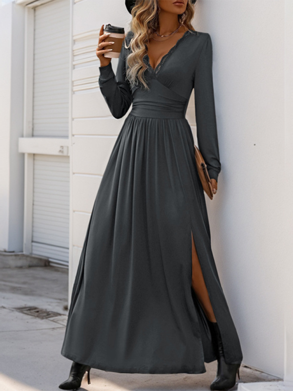 Maxi Dresses - Solid Slim Fit Maxi Dress V-neck