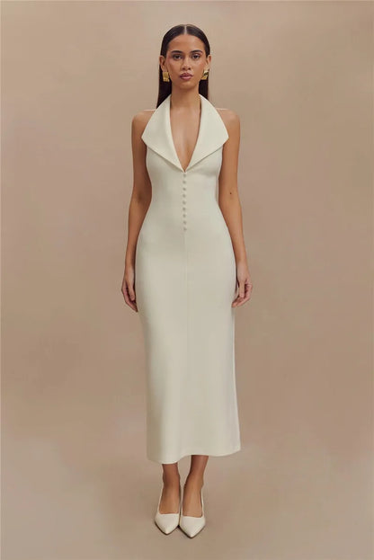 Maxi Dresses - Sophisticated Backless Halter Dress for Formal Occasions