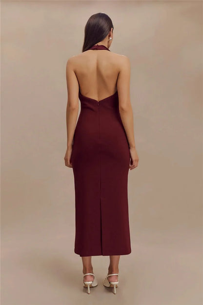 Maxi Dresses - Sophisticated Backless Halter Dress for Formal Occasions