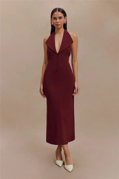 Maxi Dresses - Sophisticated Backless Halter Dress for Formal Occasions