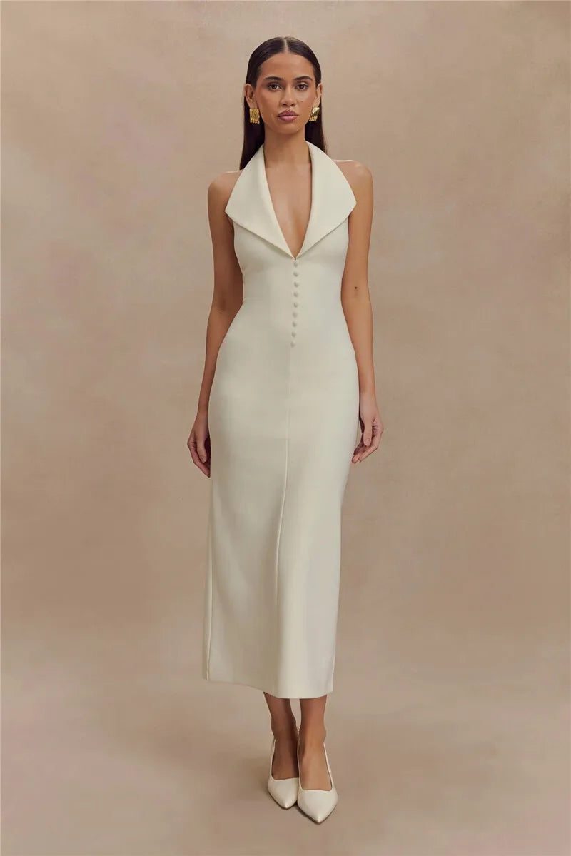 Maxi Dresses - Sophisticated Backless Halter Dress for Formal Occasions