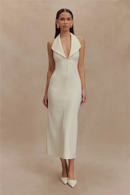 Maxi Dresses - Sophisticated Backless Halter Dress for Formal Occasions