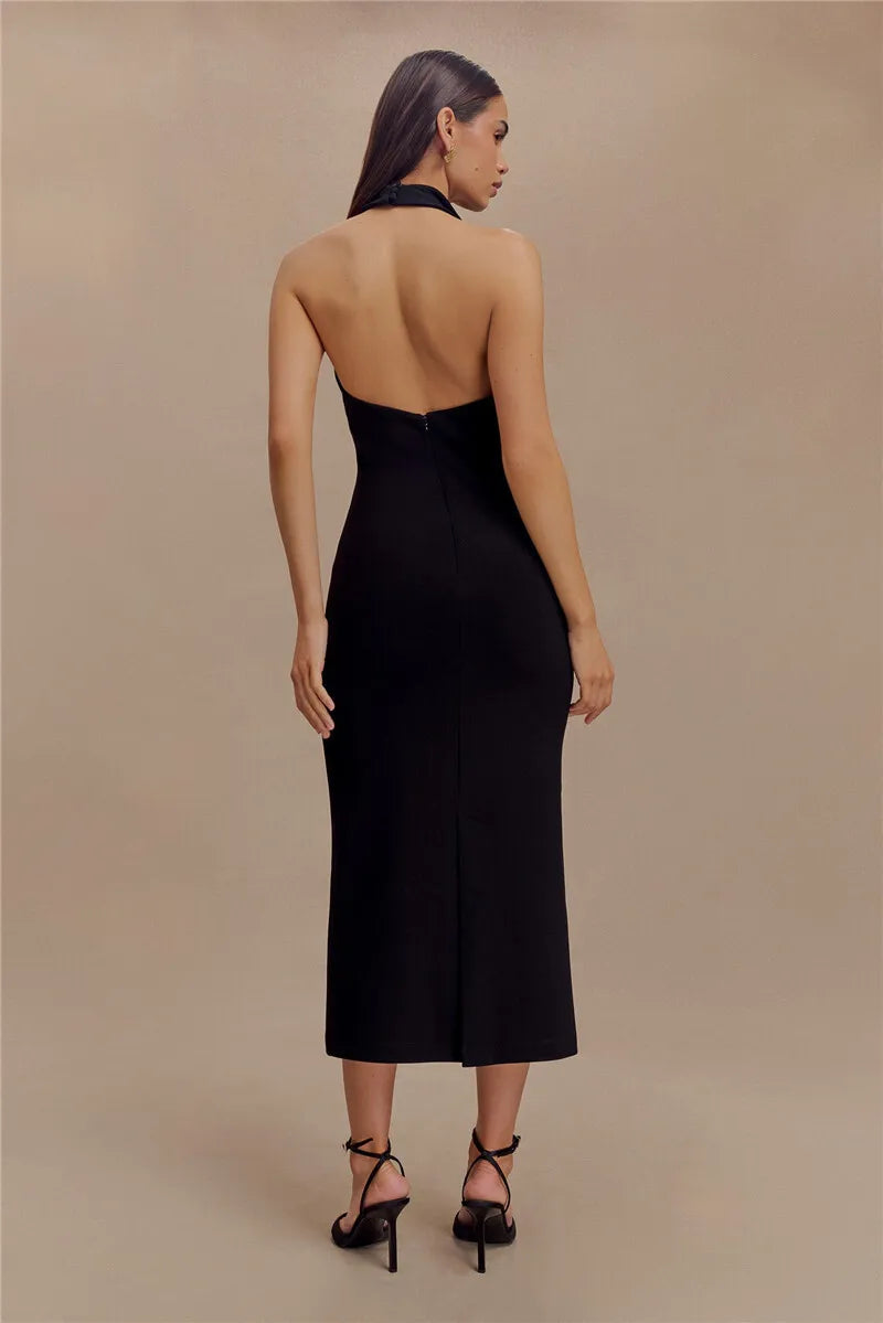 Maxi Dresses - Sophisticated Backless Halter Dress for Formal Occasions