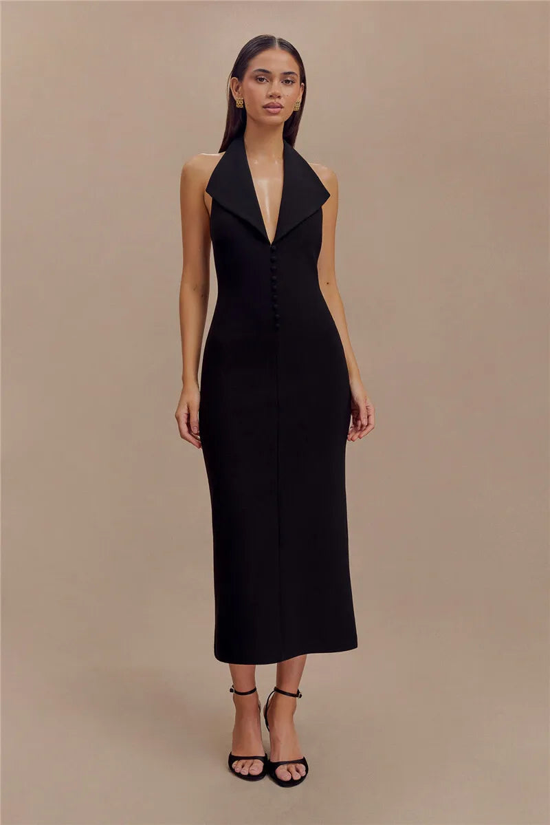 Maxi Dresses - Sophisticated Backless Halter Dress for Formal Occasions