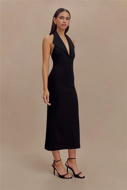 Maxi Dresses - Sophisticated Backless Halter Dress for Formal Occasions