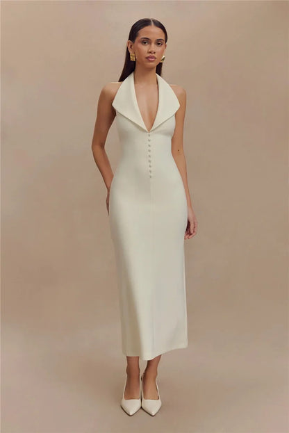 Maxi Dresses - Sophisticated Backless Halter Dress for Formal Occasions