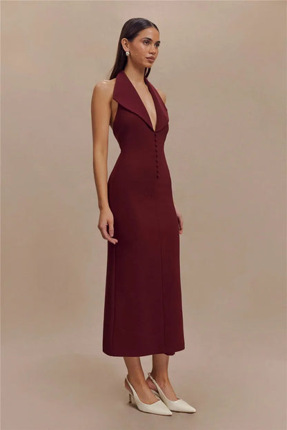 Maxi Dresses - Sophisticated Backless Halter Dress for Formal Occasions