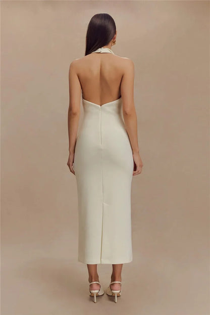 Maxi Dresses - Sophisticated Backless Halter Dress for Formal Occasions