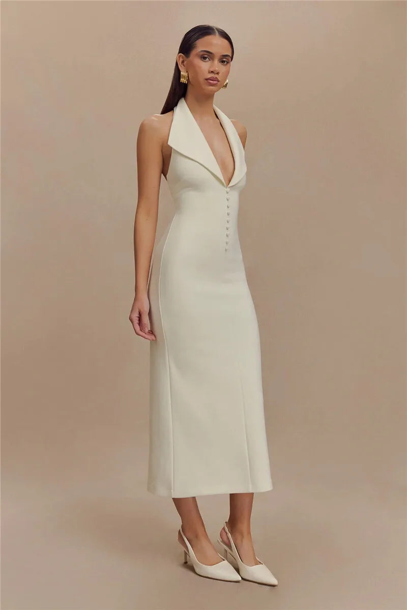 Maxi Dresses - Sophisticated Backless Halter Dress for Formal Occasions