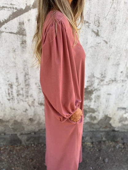 Maxi Dresses- Summer Loose V-Neck Tunic Maxi Dress with Long Sleeves- - Pekosa Women Fashion