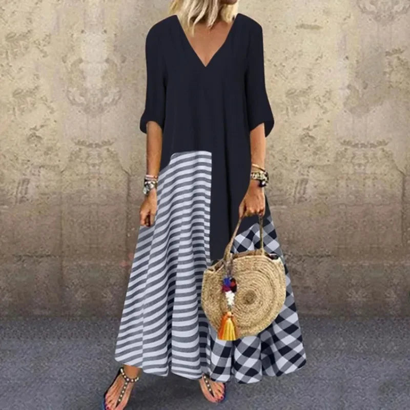 Maxi Dresses- Summer Vibrant Maxi Dress for Beach Days and Festivals- Navy Blue- Pekosa Women Fashion