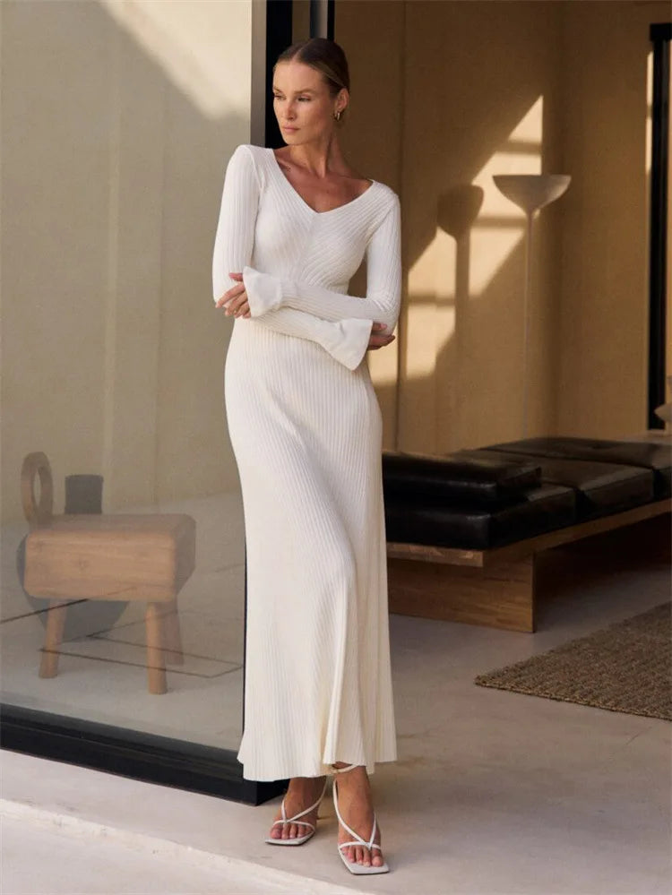 Maxi Dresses - Winter Casual Ribbed Knit Long Dress