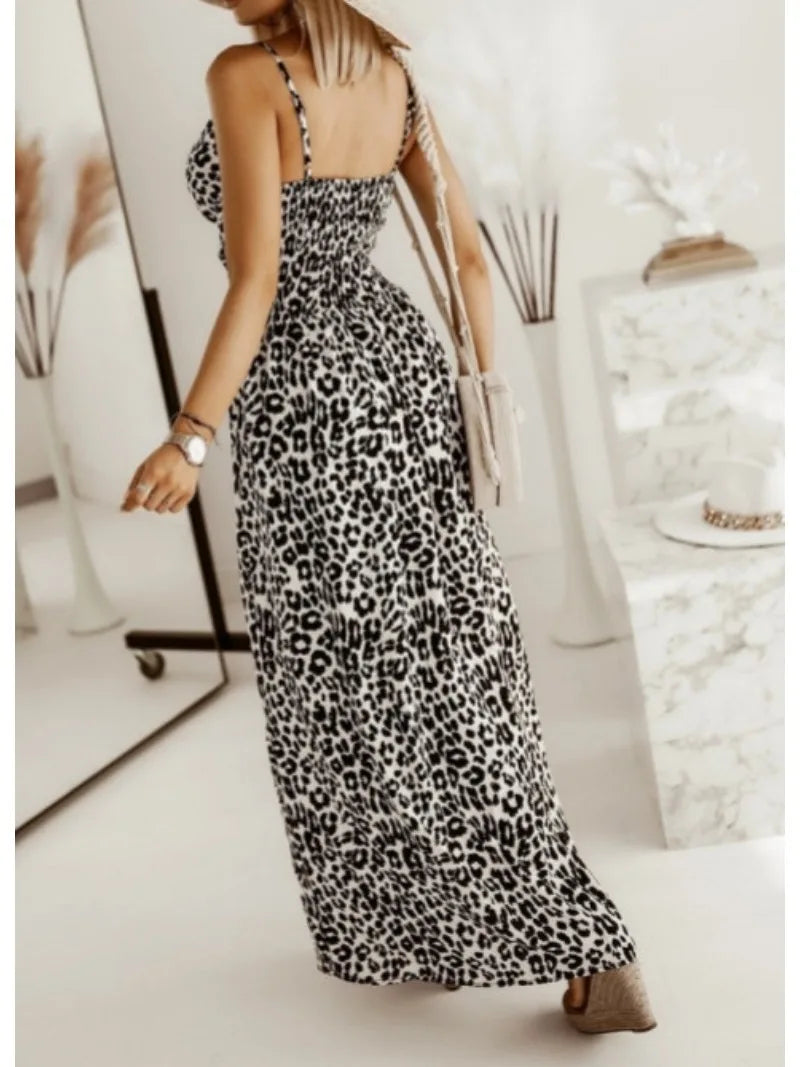 Maxi Dresses- Flowing Leopard Print Maxi Dress for Women- - Pekosa Women Fashion