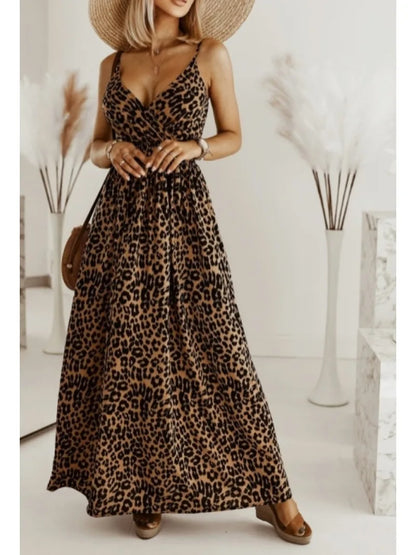 Maxi Dresses- Flowing Leopard Print Maxi Dress for Women- - Pekosa Women Fashion