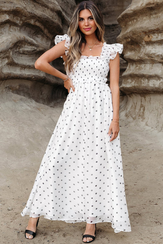 Maxi Dresses - Casual Summer Polka Dot Maxi Dress