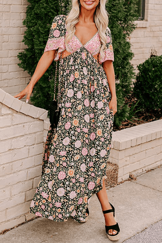 Maxi Dresses - Boho Floral Maxi Dress for Women - Casual Summer Style