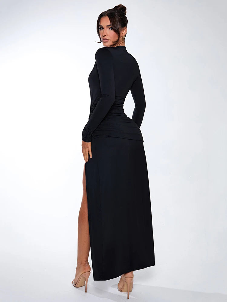 Maxi Gown - Elegant Black Formal Dress – Plunge Neck & High Slit