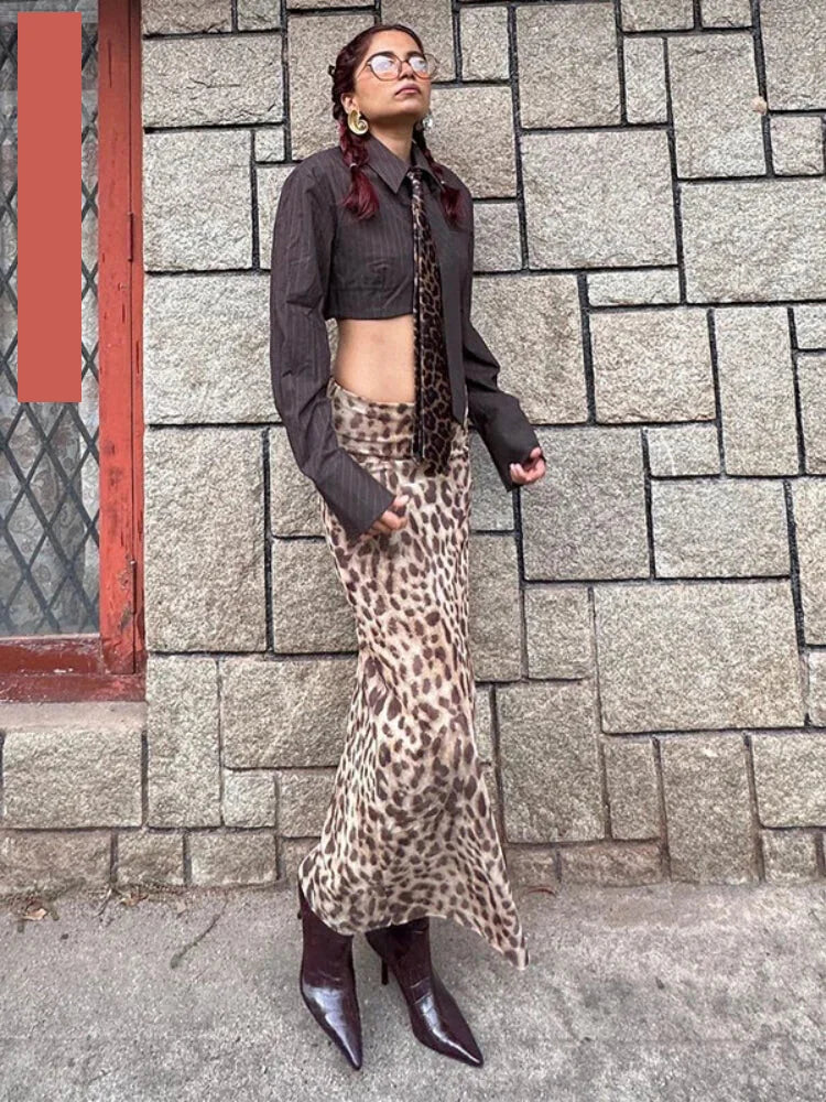 Maxi Skirts- All-Season Leopard Animal Print Midi Skirt- - Chuzko Women Clothing