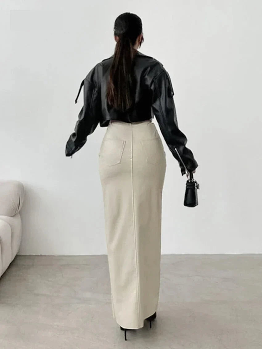 Maxi Skirts- Elegant Maxi Faux Leather Skirt- - Pekosa Women Fashion