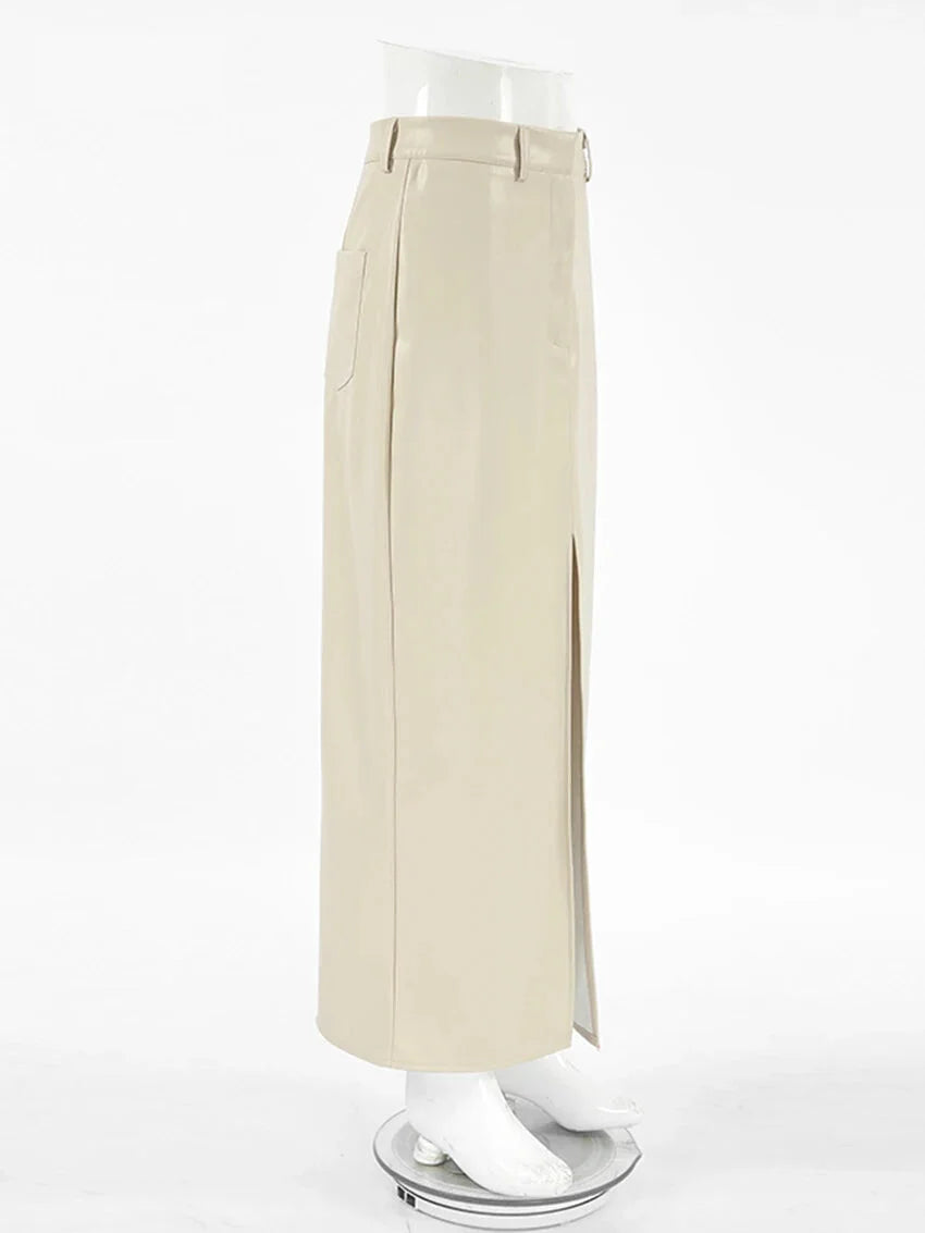 Maxi Skirts- Elegant Maxi Faux Leather Skirt- - Pekosa Women Fashion