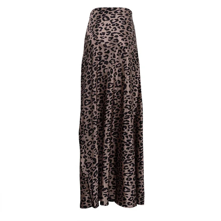 Maxi Skirts- Women Leopard Print Satin Skirt in Mermaid- - Pekosa Women Fashion