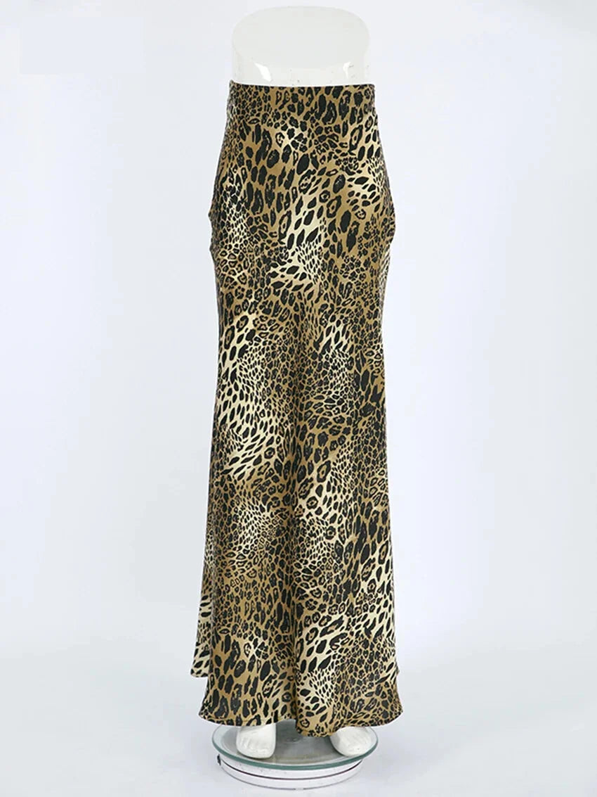 Maxi Skirts- Women Mermaid Leopard Print Maxi Skirt- - Chuzko Women Clothing