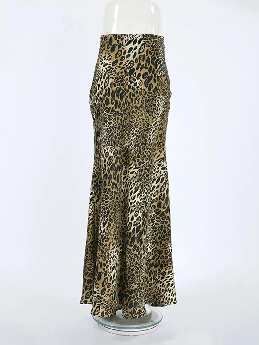 Maxi Skirts- Women Mermaid Leopard Print Maxi Skirt- - Chuzko Women Clothing