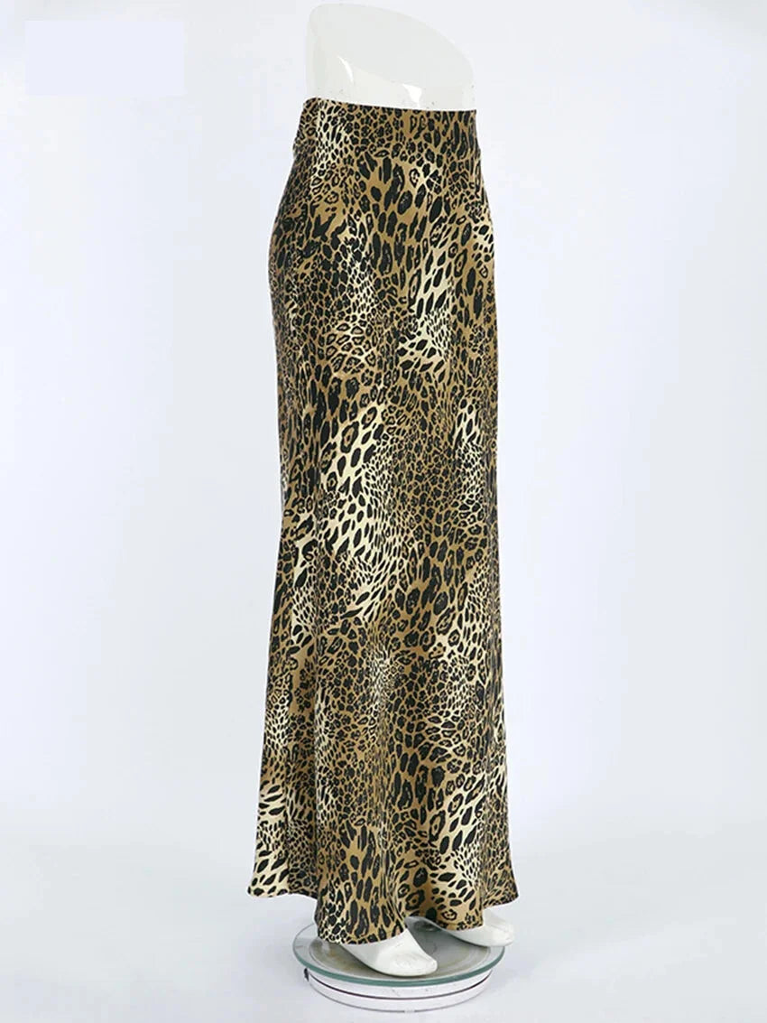 Maxi Skirts- Women Mermaid Leopard Print Maxi Skirt- - Chuzko Women Clothing