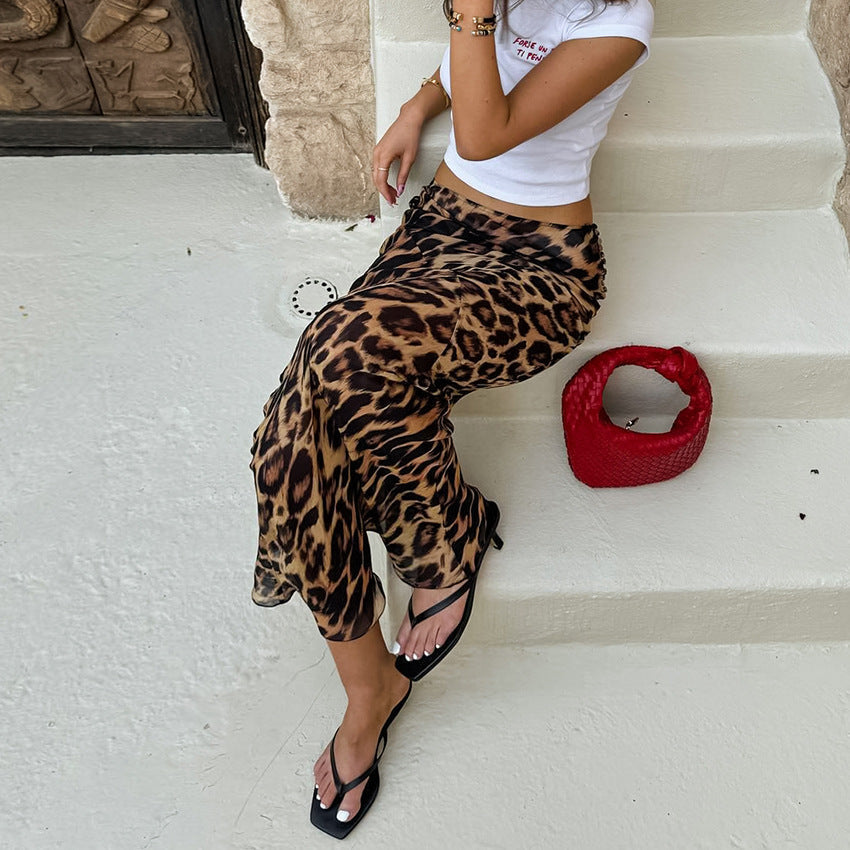 Maxi Skirts- Women's Leopard Animal Print Mermaid Maxi Skirt in Trumpet- - Pekosa Women Fashion