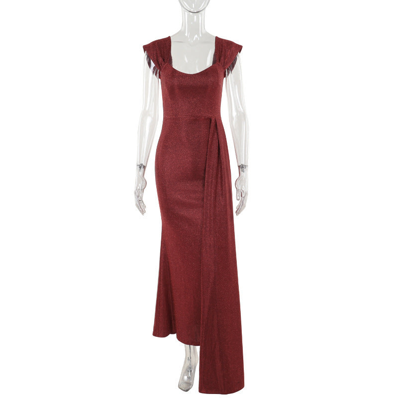 Maxi dresses - Slim Fit Silky Sweep Train Tail Maxi Dress