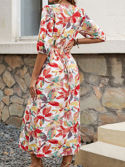 Maxi dresses- Women Colorful Floral Button-Up Cinched Midi Dress- - Pekosa Women Fashion