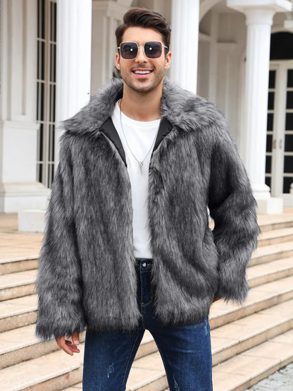 Men Coats- Cold-Weather Fox Look with Men's Faux Fur Coat Jacket- - Pekosa Women Fashion