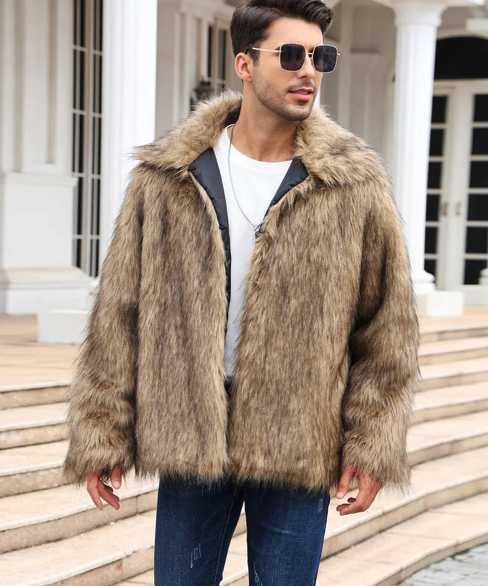 Men Coats- Cold-Weather Fox Look with Men's Faux Fur Coat Jacket- - Pekosa Women Fashion