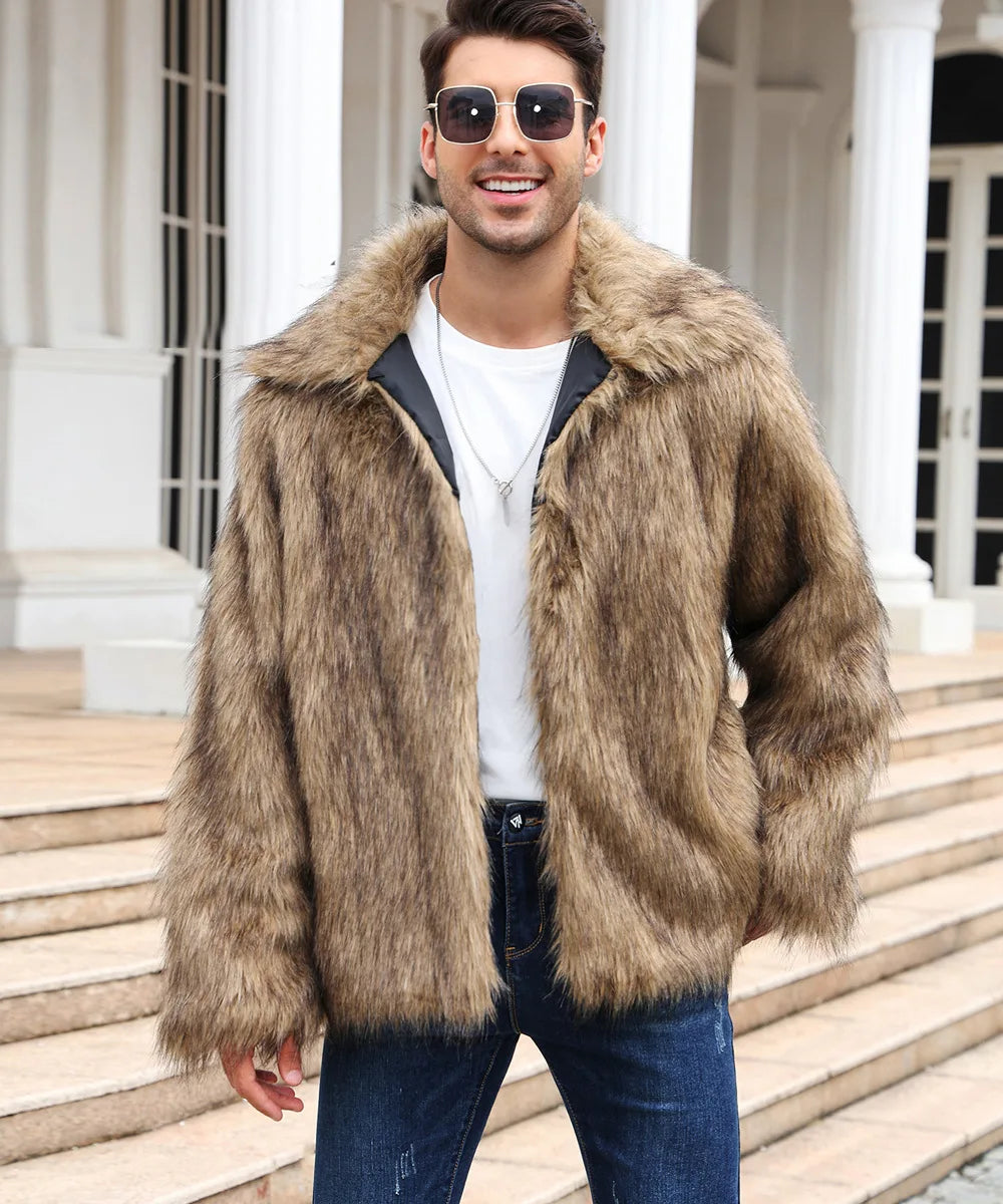 Men Coats- Cold-Weather Fox Look with Men's Faux Fur Coat Jacket- - Pekosa Women Fashion